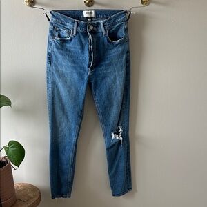 Agolde Women's Dark Blue Distressed Ankle Jeans